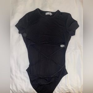 Adika Criss Cross Front Black Bodysuit